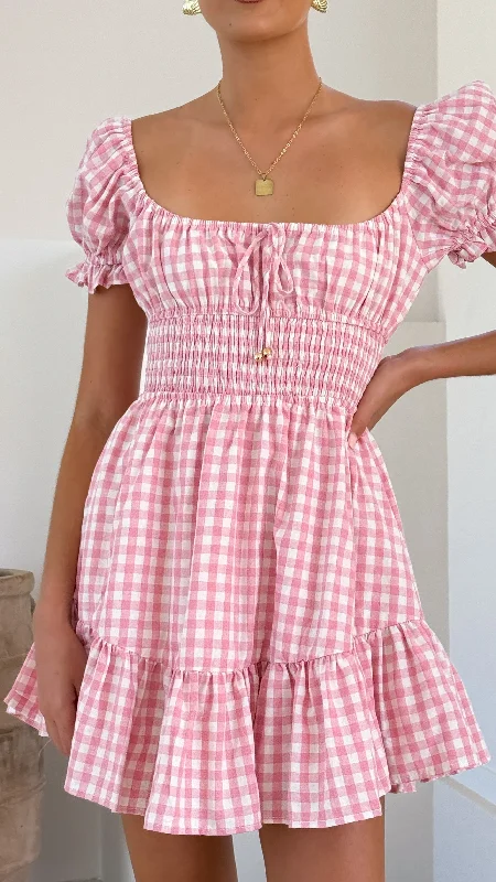 Mini Dresses with Tie Front Design -Mini dress with wrap styleKori Mini Dress - Pink Check