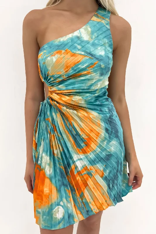 Mini Dresses in Light Cotton -Mini dress with beaded detailsKym Mini Dress Orange Teal Watercolour