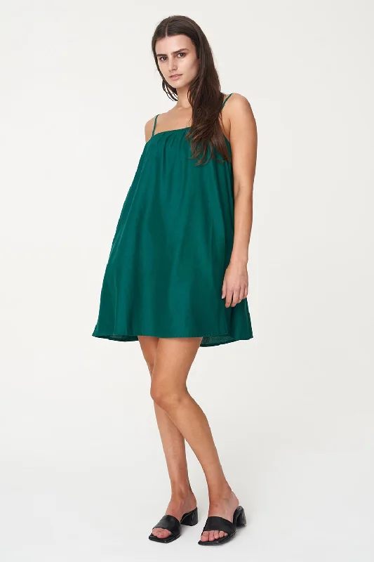 Mini Dresses with Ruffle Neck -Mini dress with youthful lookLinin Jewel Green Mini Sundress