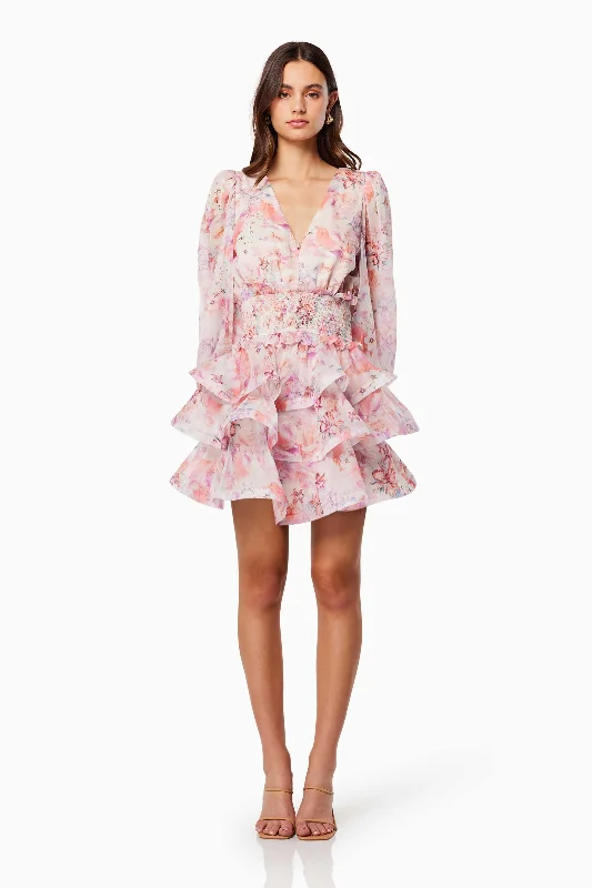 Mini Dresses with Pleated Back -Mini dress with sporty lookLovebird Ruffled Tiered Mini Dress In Pink