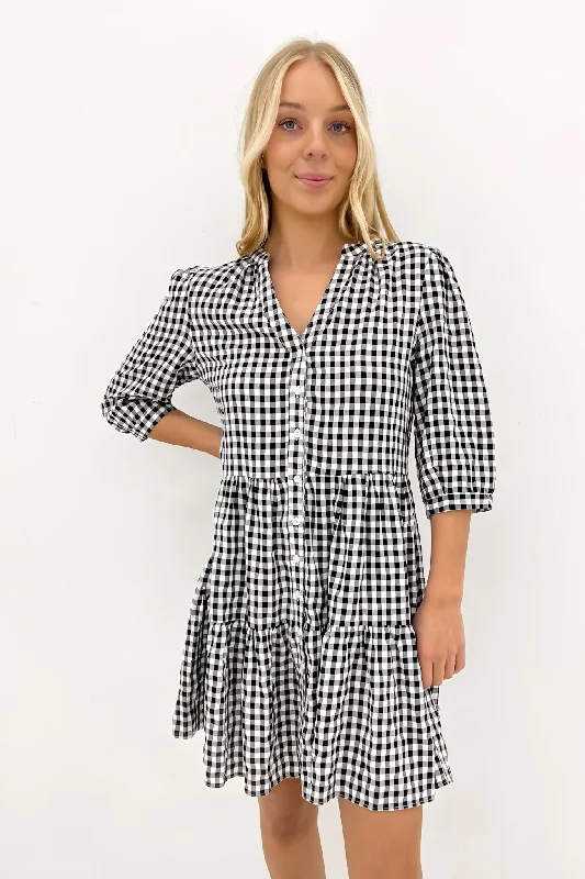 Mini Dresses for Patio Party -Mini dress with animal motifsMallory Mini Dress Black Gingham