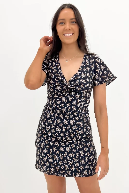 Mini Dresses with Tie Front -Mini dress with layered rufflesMaya Floral Mini Dress Black