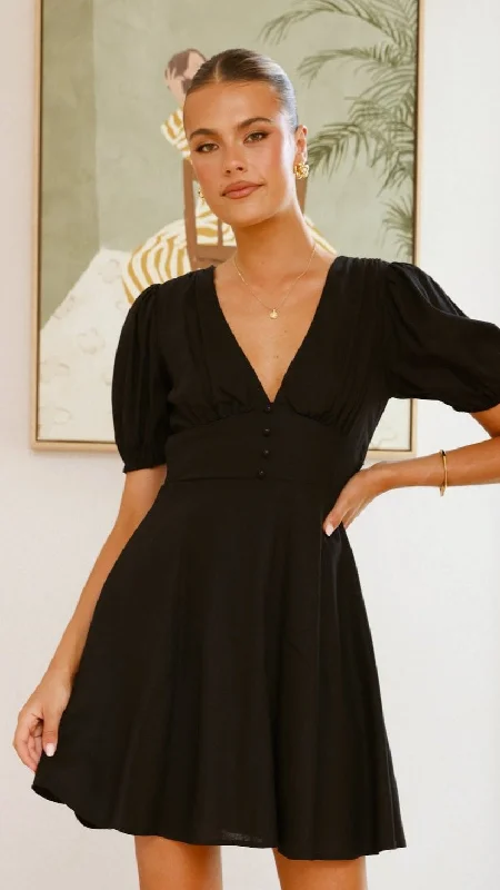 Mini Dresses for Night Brunch -Mini dress with velvet textureMelea Mini Dress - Black