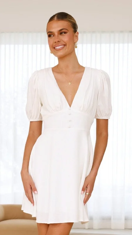 Mini Dresses for Holiday Brunch -Mini dress with draped bodiceMelea Mini Dress - White