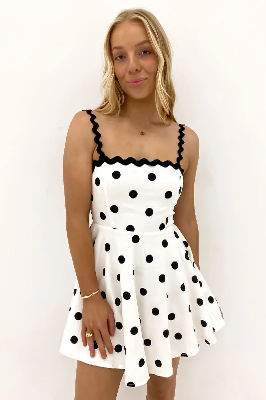 Mini Dresses for Team Party -Mini dress with ruched sidesMoses Mini Dress White Black Polka Dot