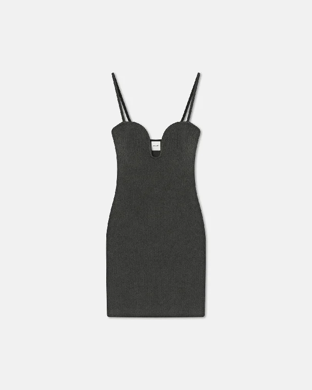 Mini Dresses with Knot Front -Mini dress with tulip hemShothi - Terry-Knit Mini Dress - Graphite