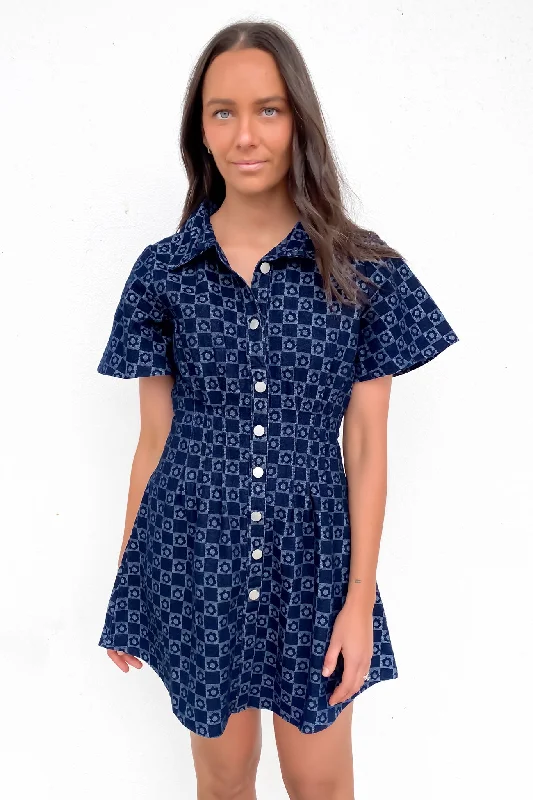 Mini Dresses in Rich Cotton -Mini dress with wild printsNyah Denim Mini Dress Blue