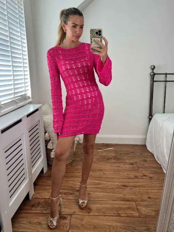 Wrap Mini Dresses Online -Mini dress with geometric patternOcean Long Sleeve Lace Back Mini dress / Pink