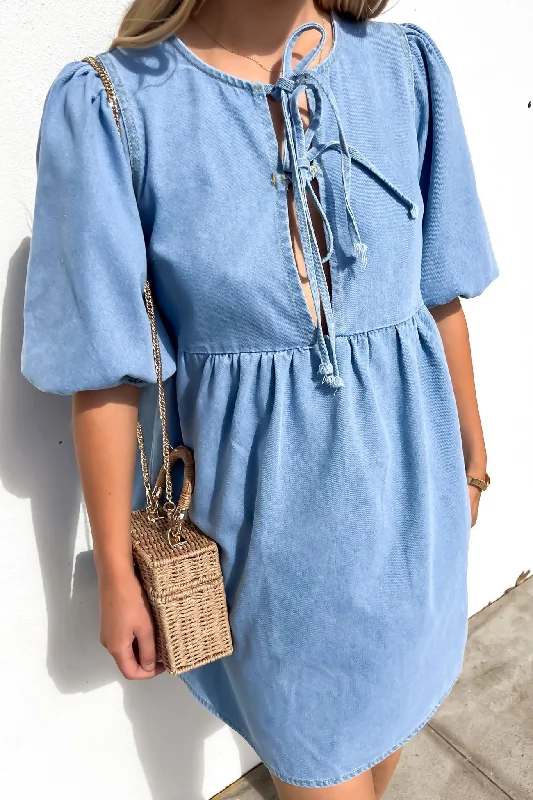 Mini Dresses for Summer Festival -Mini dress with button frontOtto Denim Mini Dress Light Blue