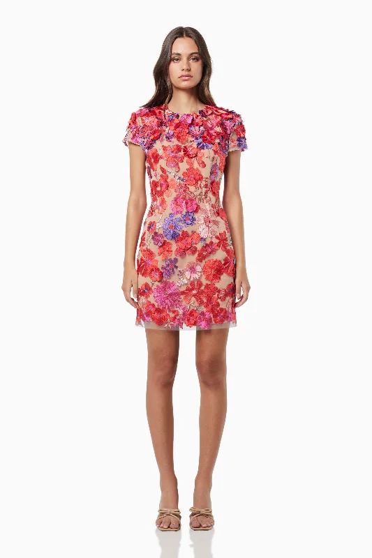 Mini Dresses for Coffee Chill -Mini dress with quilted designPerformance 3D Floral Mini Dress