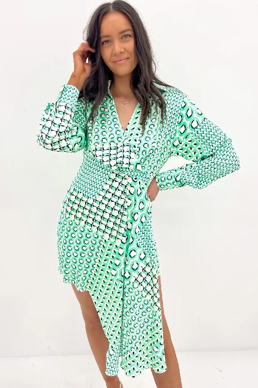 Mini Dresses with Belt -Mini dress with high necklineQuinne Mini Dress Green