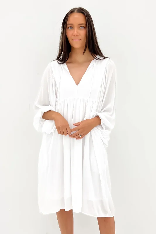 Mini Dresses for Casual Outings -Mini dress with drawstring waistRava Boho Mini Dress White