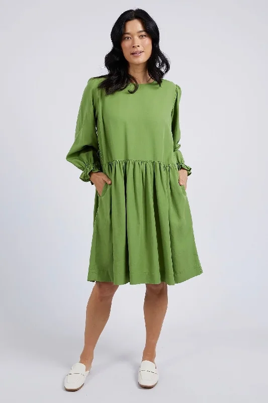 Mini Dresses with Puff Hem -Mini dress with utility styleRiver Jungle Green LS Mini Dress