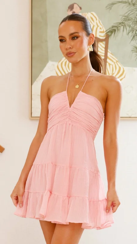 Mini Dresses with Bow Front -Mini dress with layered rufflesTaffeta Mini Dress - Pink