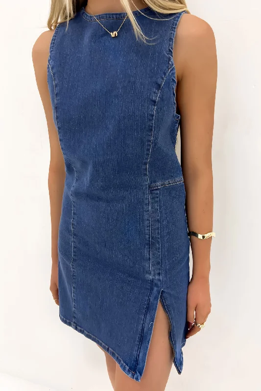 Mini Dresses for Pool Date -Mini dress with cold shoulderTaree Denim Mini Dress Indigo