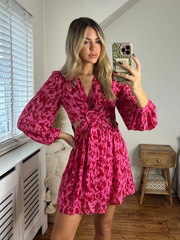 Mini Dresses for Fall Chill -Mini dress with wrap styleTasha Cut Out Mini dress / Pink Animal