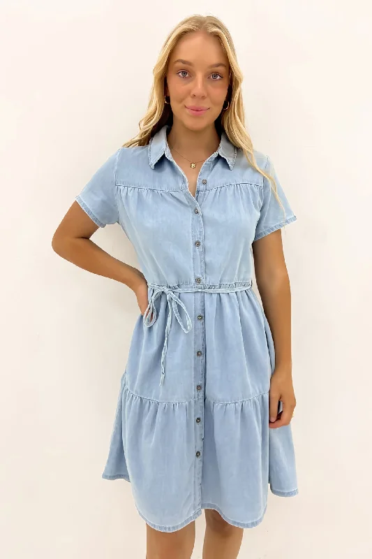 Mini Dresses for Petite Women -Mini dress with animal printTobi Denim Mini Dress Light Blue