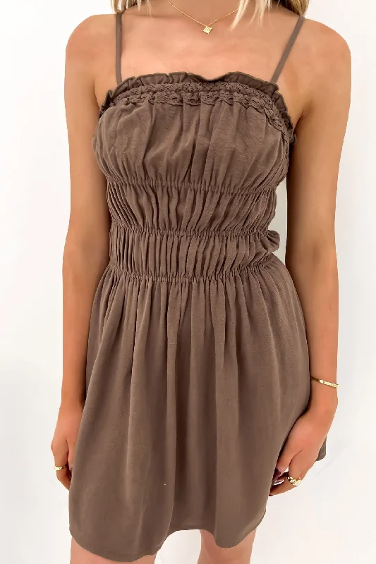 Mini Dresses for Graduation -Mini dress with mesh insertToledo Mini Dress Brown