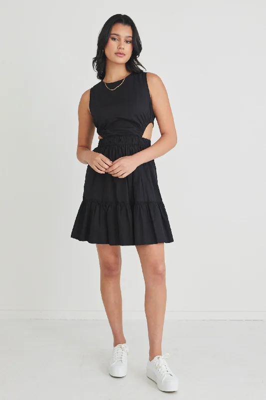 Mini Dresses in Light Velvet -Mini dress with knot frontUpward Black Sleeveless Cut Out Mini Dress