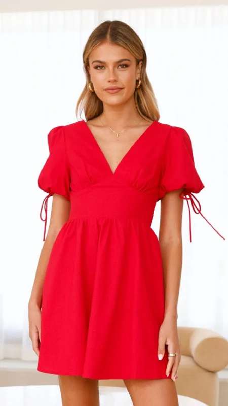 Mini Dresses with Front Tie -Casual mini dress for daytimeVerve Mini Dress - Red