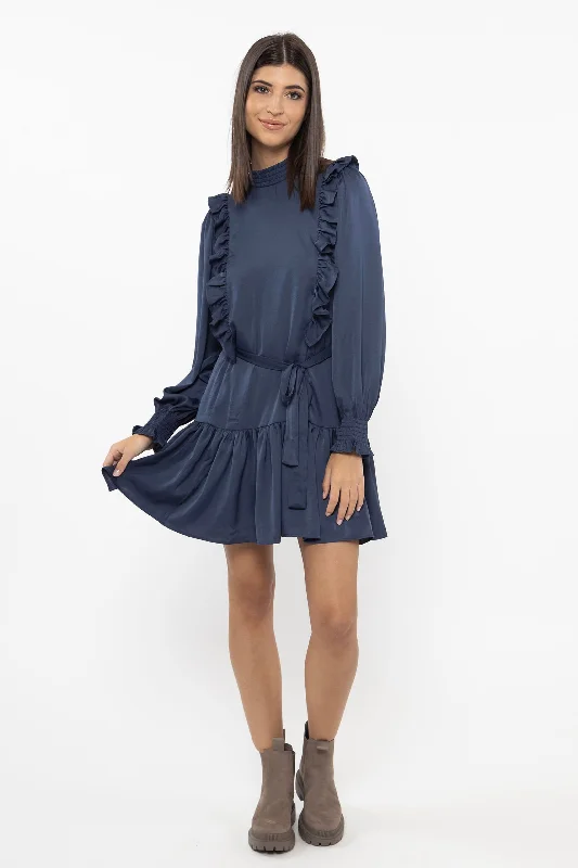 Mini Dresses in Knit Cotton -Mini dress with off-shoulder necklineWonderous Navy Satin LS Mini Dress